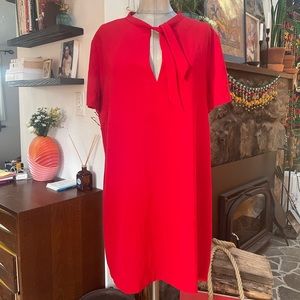ZARA red v-neck shift mini dress with neck tie